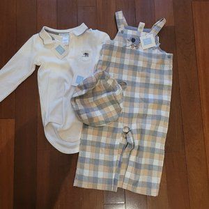 NWT Janie & Jack Boys Plaid 2-piece Outfit with Hat